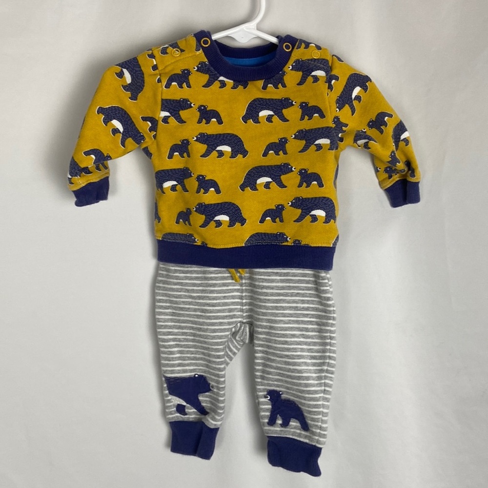 Baby Boden Yellow and Blue Striped Bears Sweatshirt and Pants Set -Size 0-3m